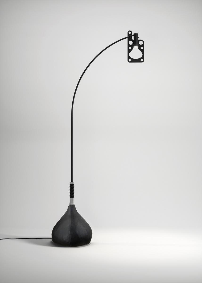 Aluminium floor lamp with false leather base | Bul-bo by Axolight