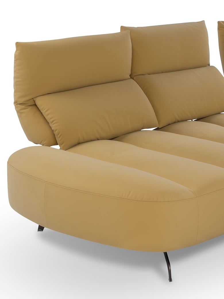 Contemporary sofa with adjustable backrests, extending seat depth for customizable comfort, quilted stitching, and optional metal feet finishes. | Mango by Calia Italia