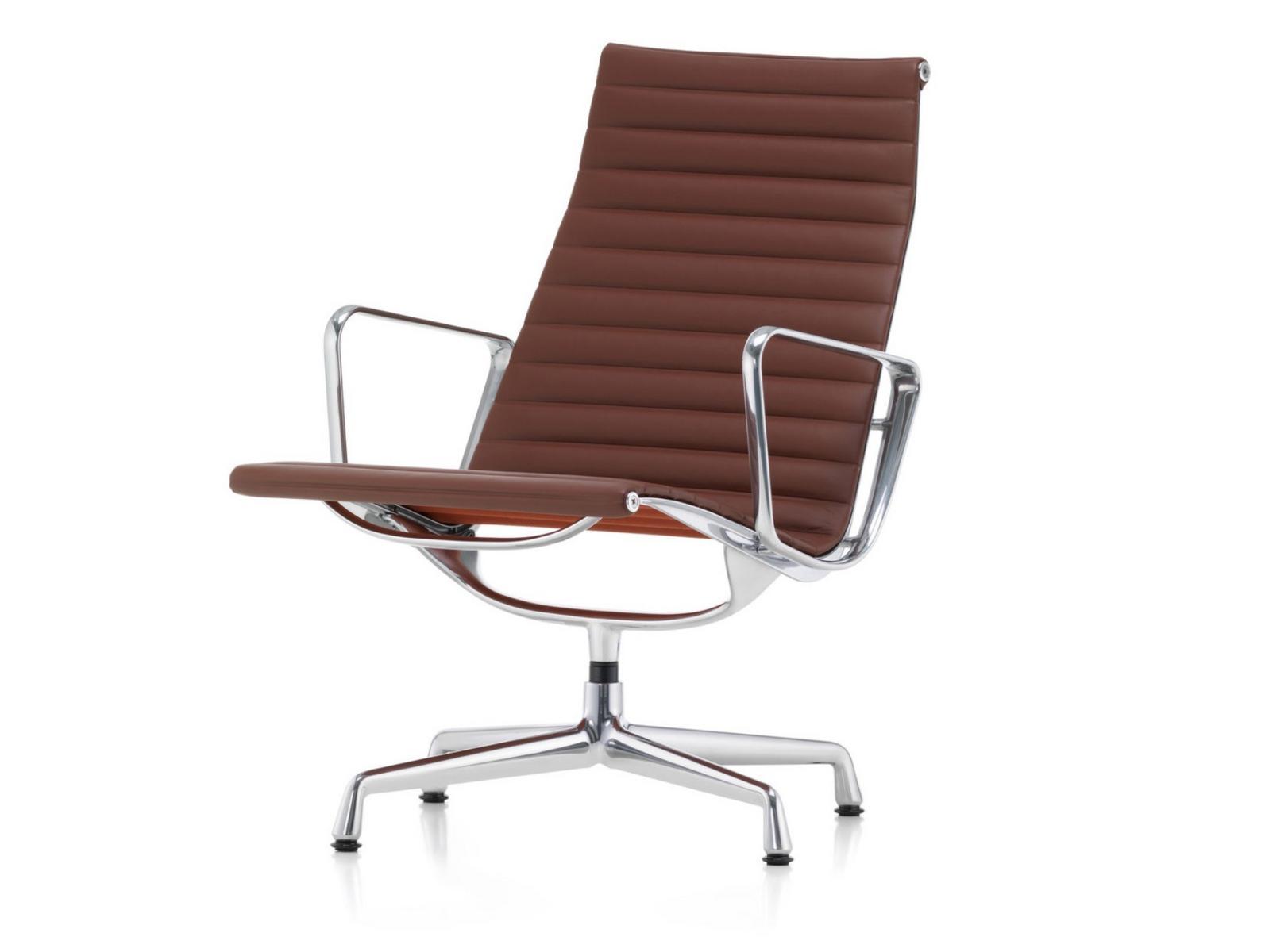 Swivel leather chair with 4-spoke base with armrests | Aluminium Chair Ea 116 by Vitra