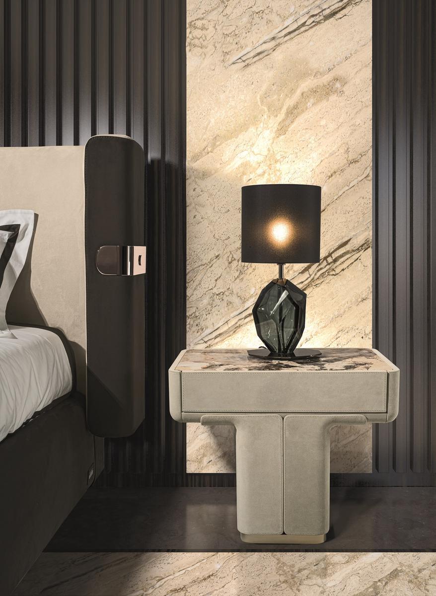 Rectangular leather bedside table with doors | Do by Longhi