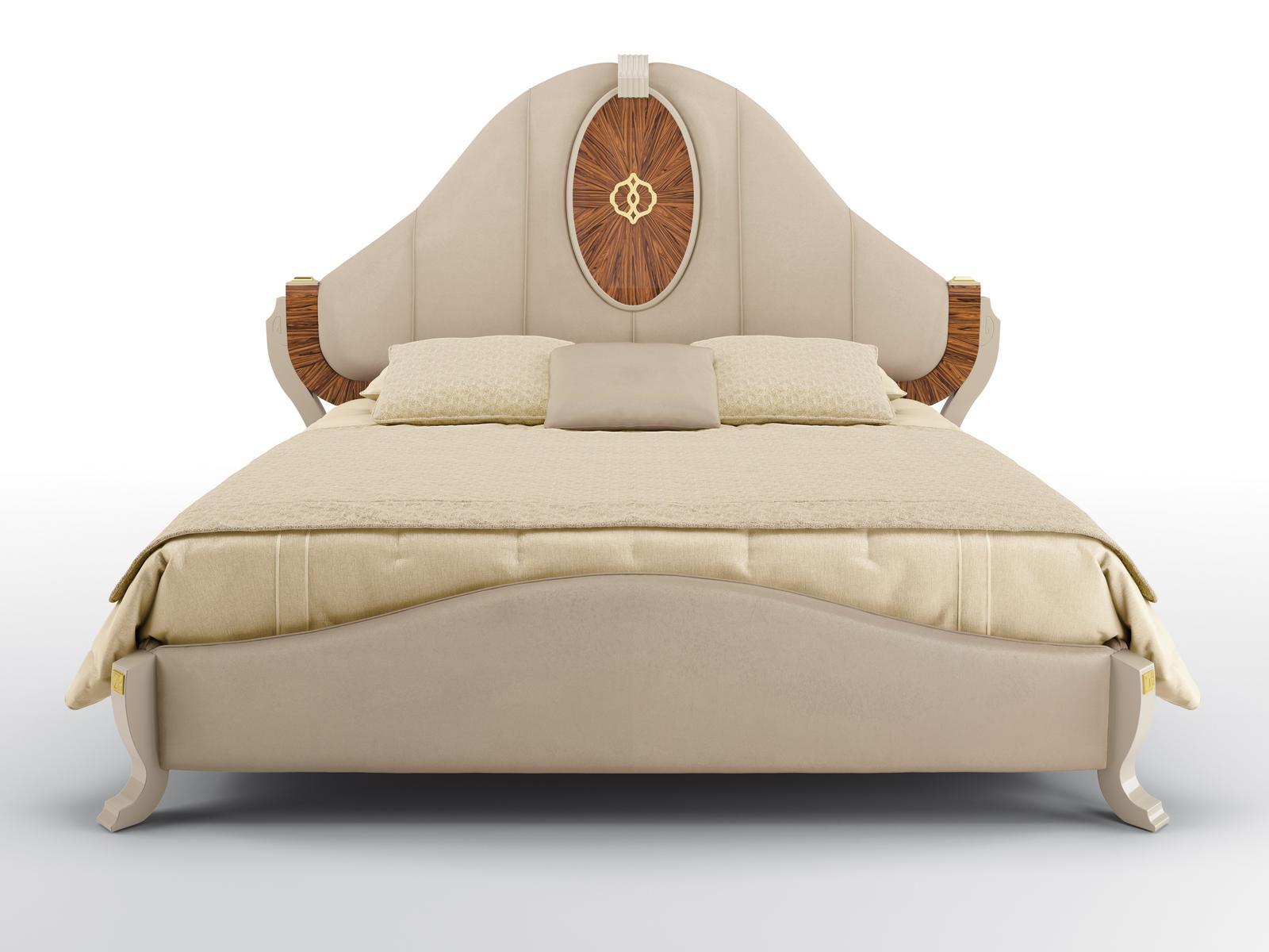 Upholstered bed with headboard in velvet and rosewood | Hermes by Bruno Zampa