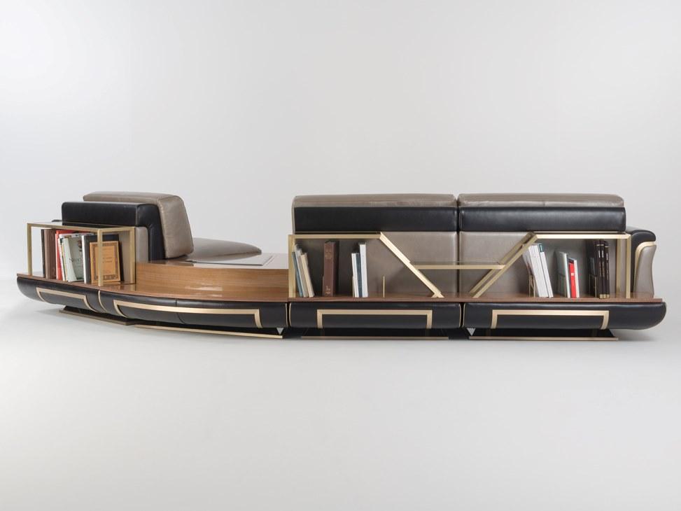 Sectional leather sofa with integrated magazine rack | Adone Deep by Mantellassi 1926