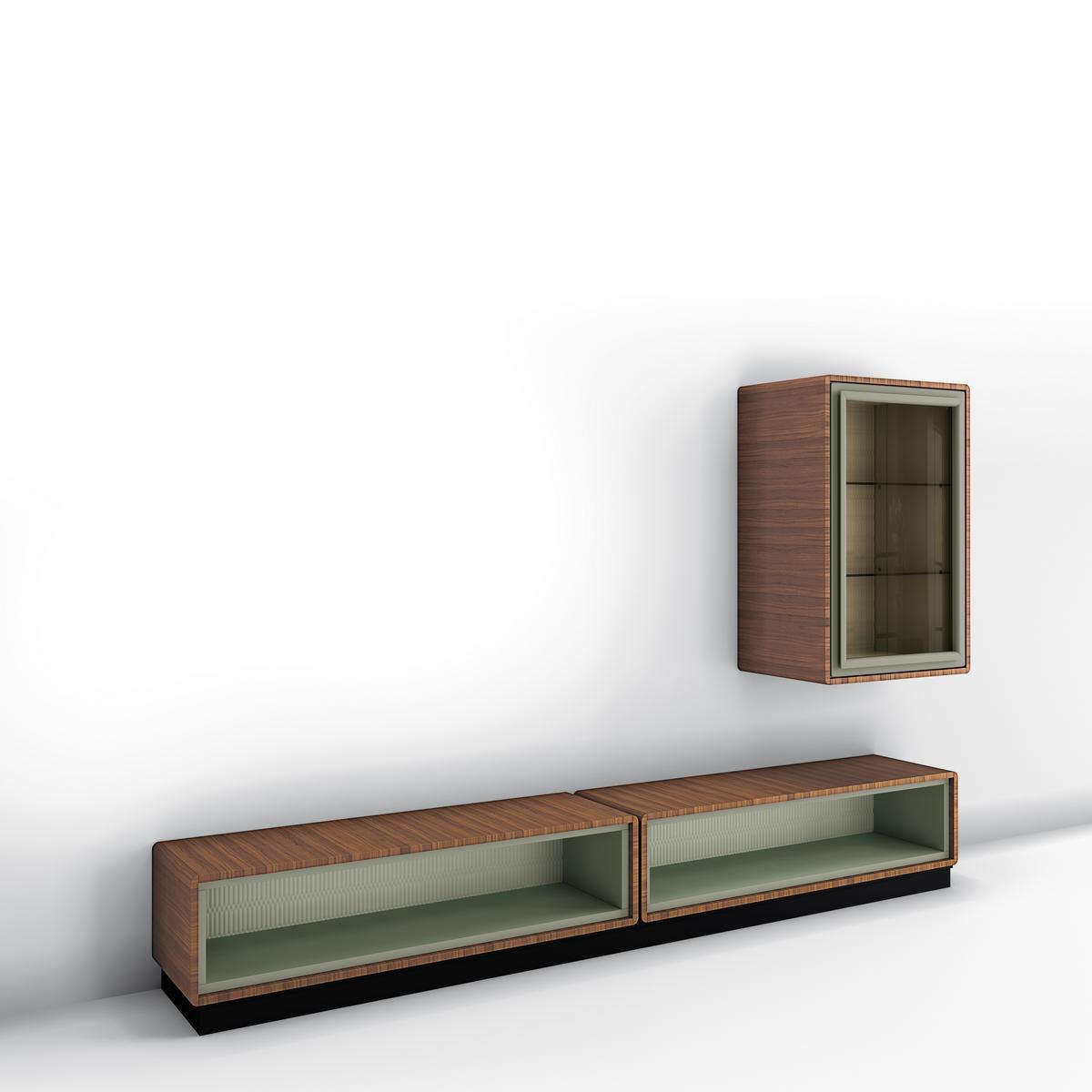 Modular walnut TV cabinet with doors | Dedalo by Bruno Zampa