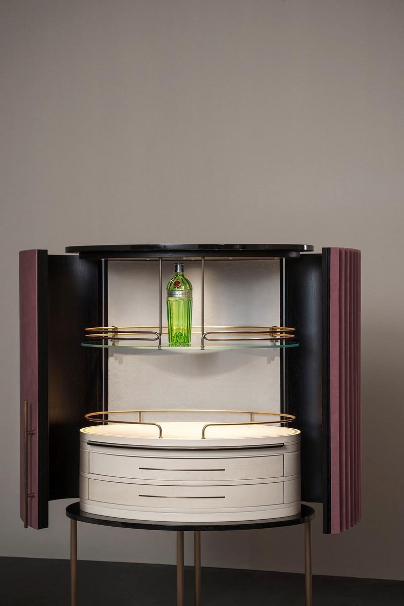 Leather bar cabinet with integrated lighting | Plissé by Baxter