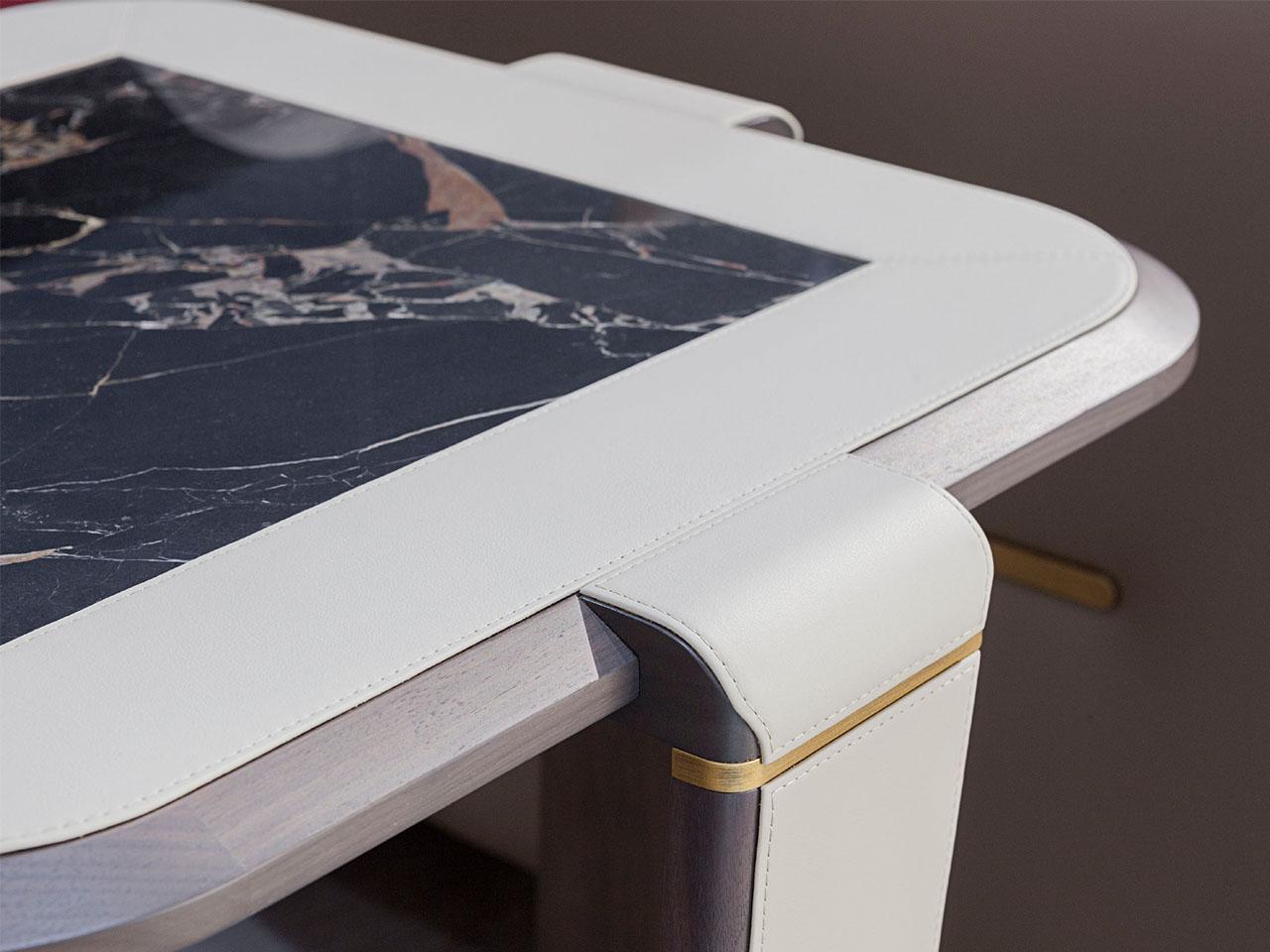 Square solid wood and leather coffee table | Vine by Turri