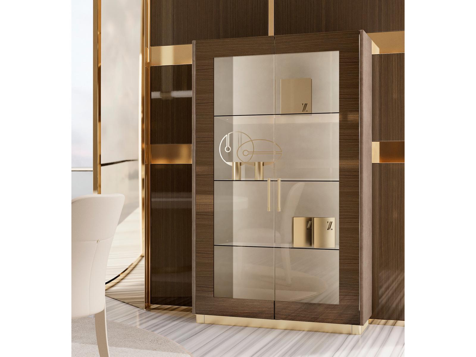 Wood and glass display cabinet with integrated lighting | Augusta by Volpi