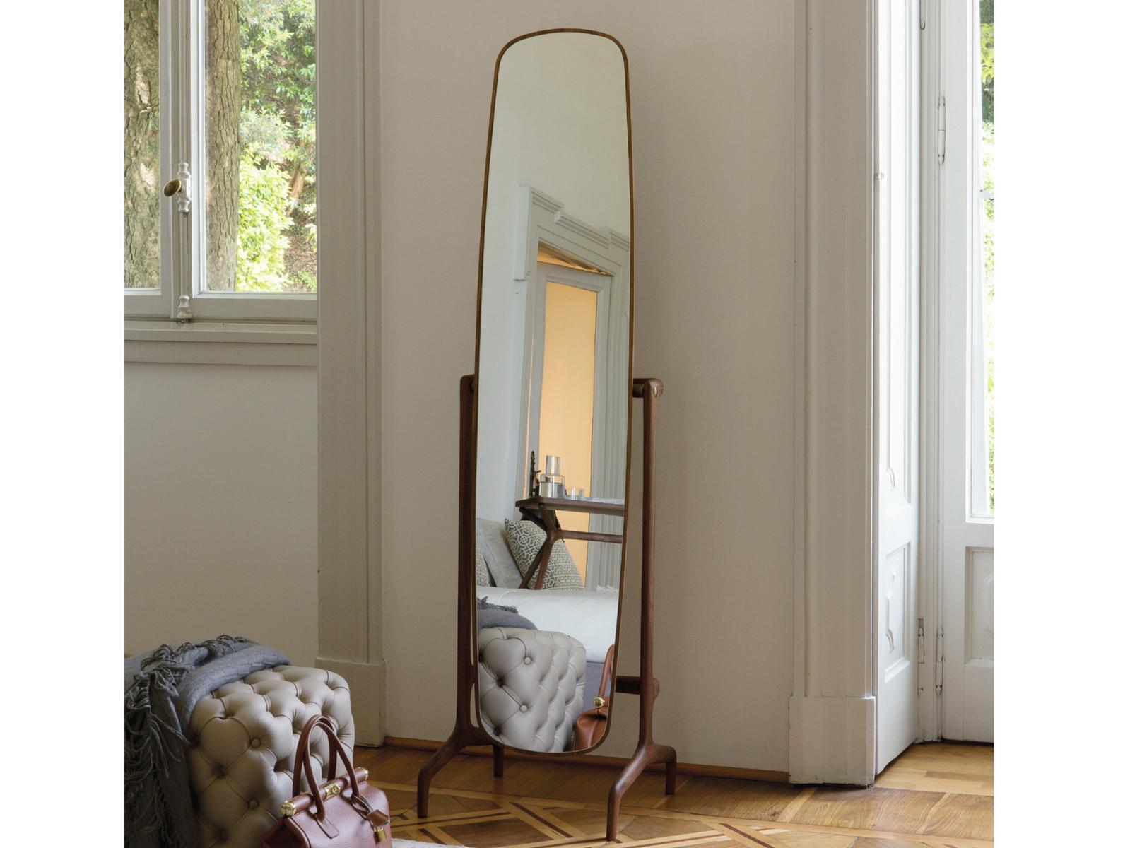Tilting freestanding walnut mirror | Timothy by Porada