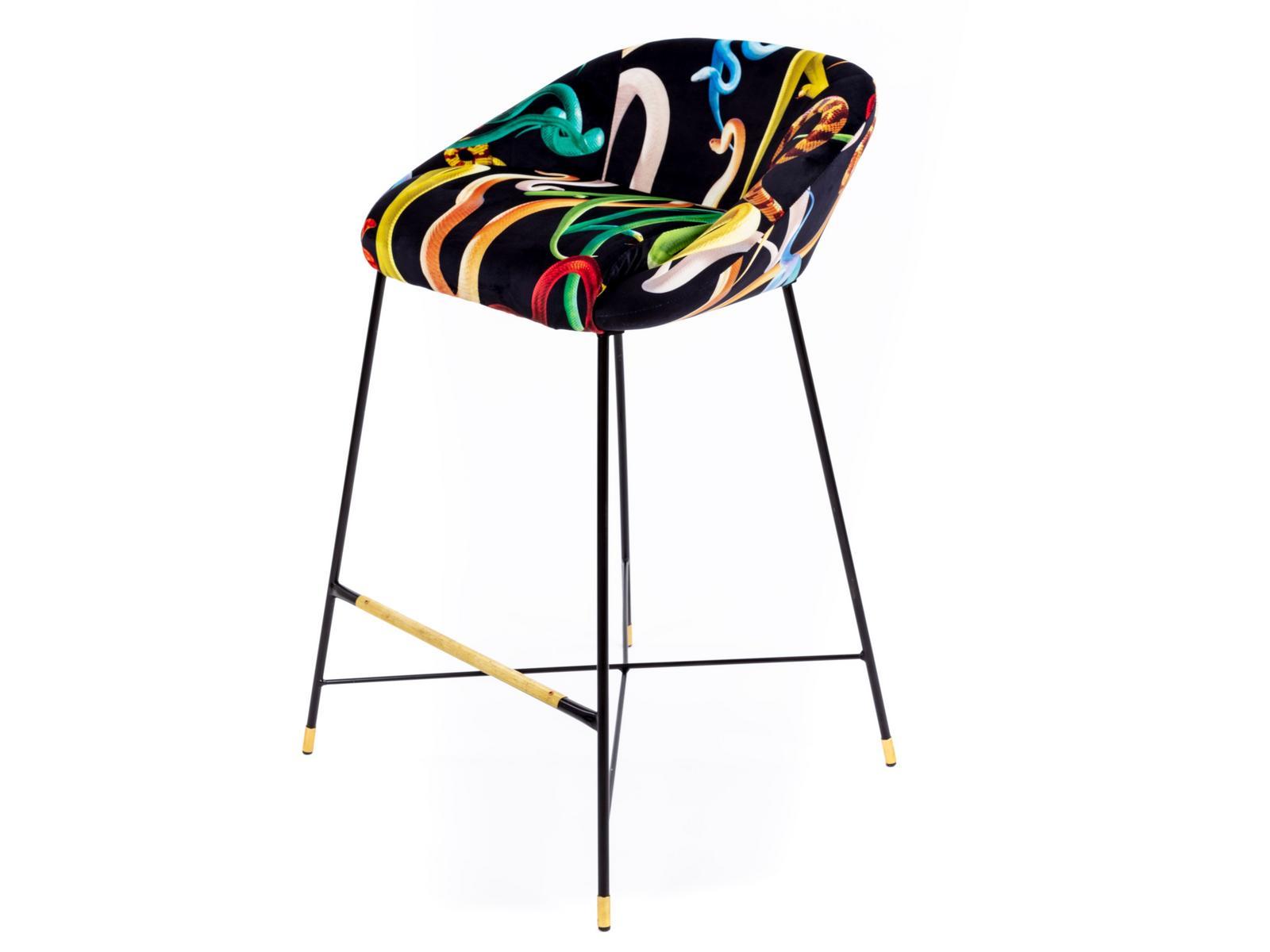 High upholstered fabric stool with back | Snakes by Seletti