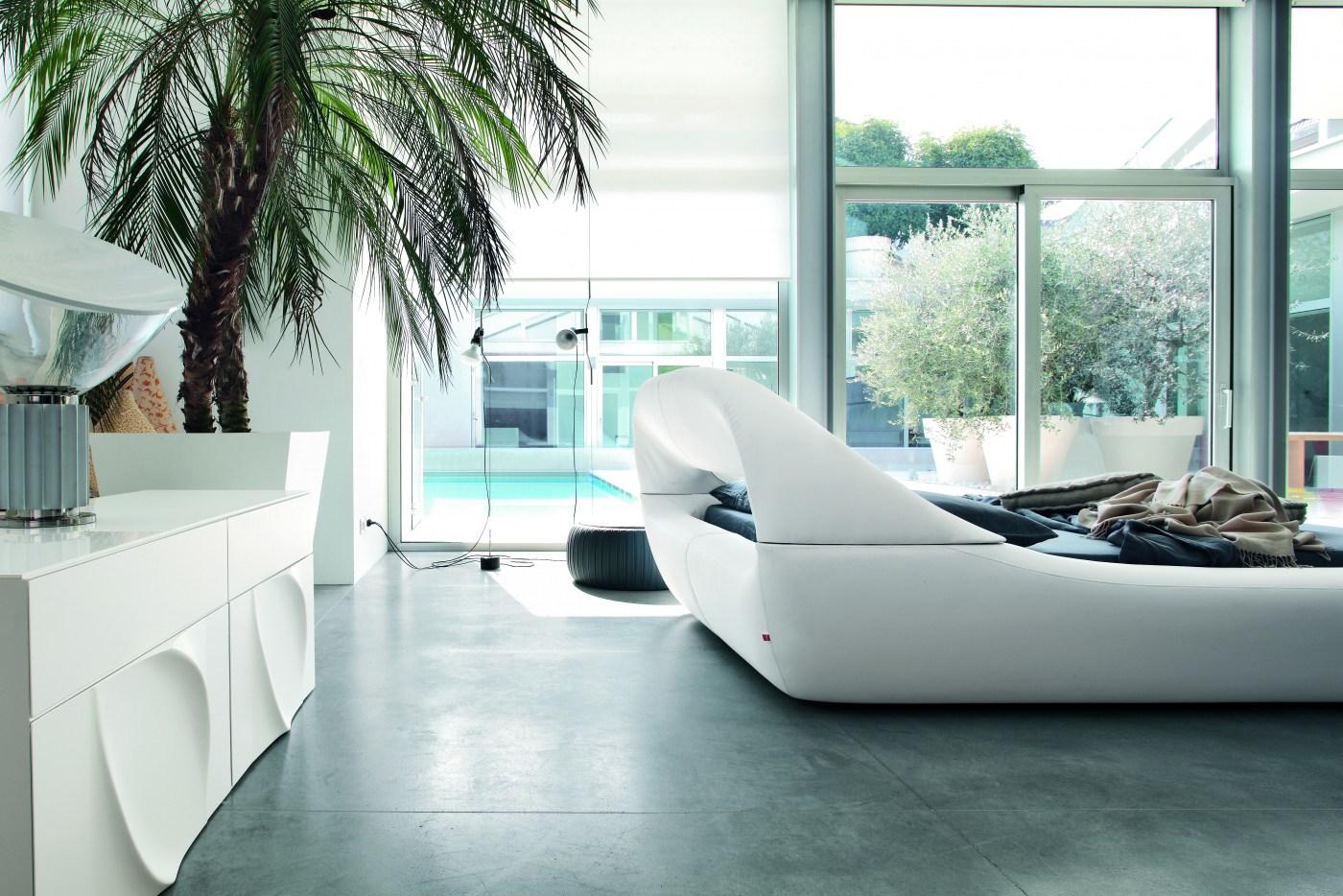 Upholstered leather double bed | Sleepy by Tonin Casa