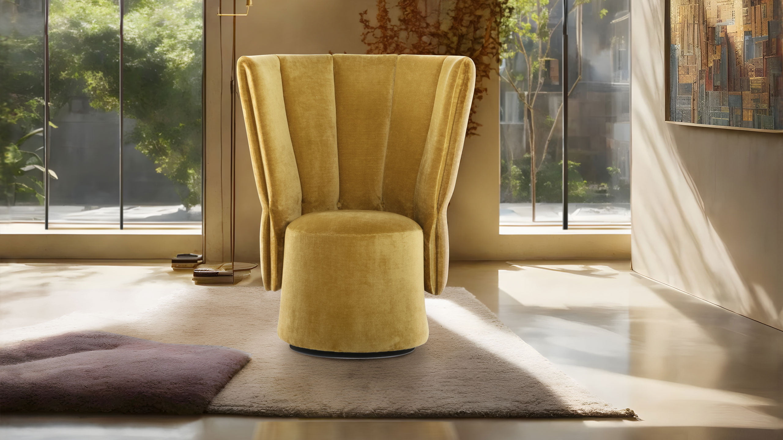 Vivì chair offers an intimate, soul-refuge with a high back and tail base design, available in swivel, container options, and leather or fabric. | Vivi by Calia Italia