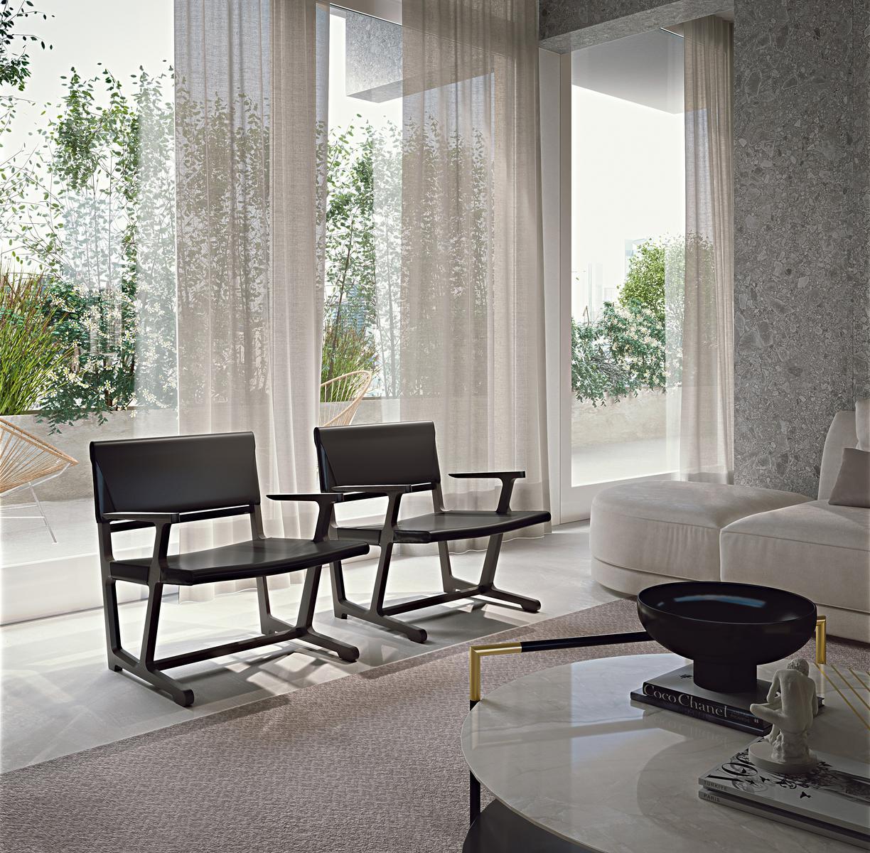 Tanned leather armchair with armrests | Ainda by Frigerio