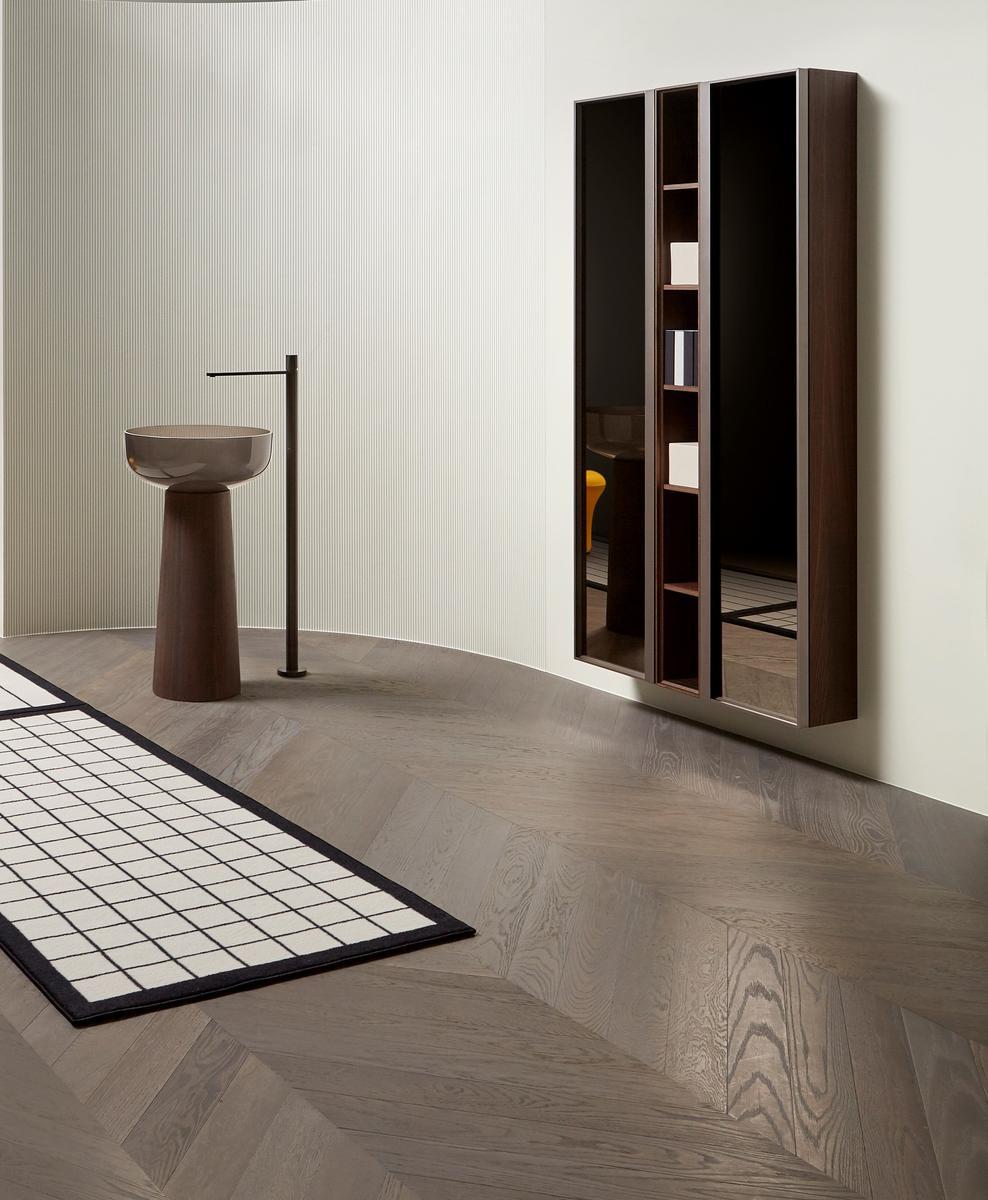 Suspended wood and glass bathroom cabinet with doors | Bemade by Antonio Lupi