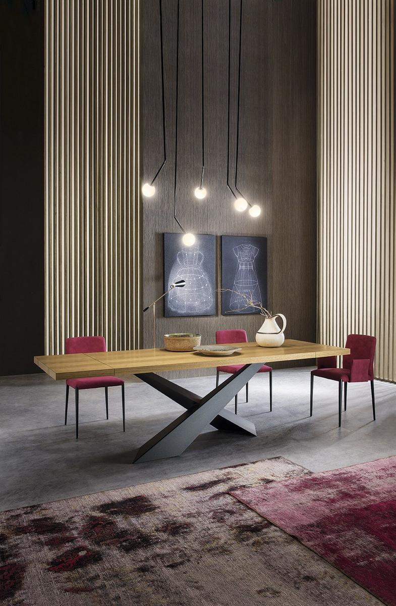 Extending rectangular wooden dining table | Living - Graphite & Oak by Riflessi