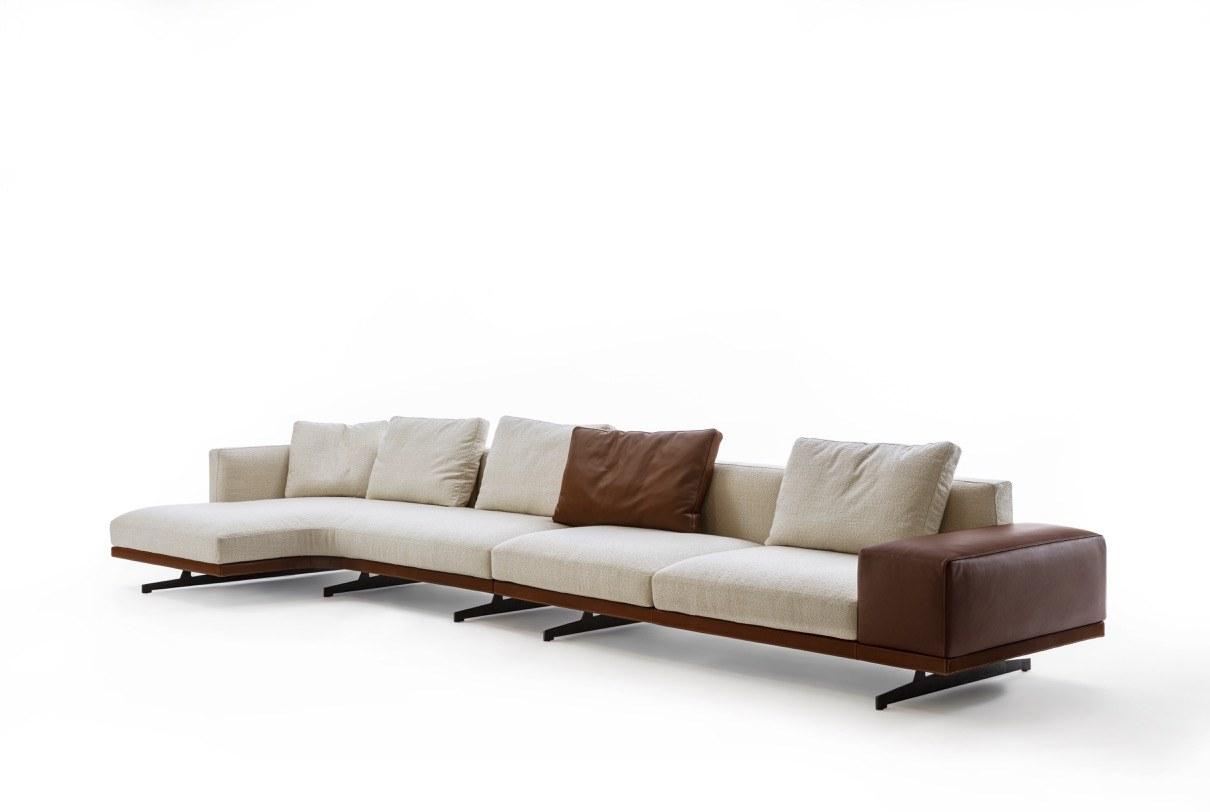 Modular fabric sofa with chaise longue | Horizon by Frigerio