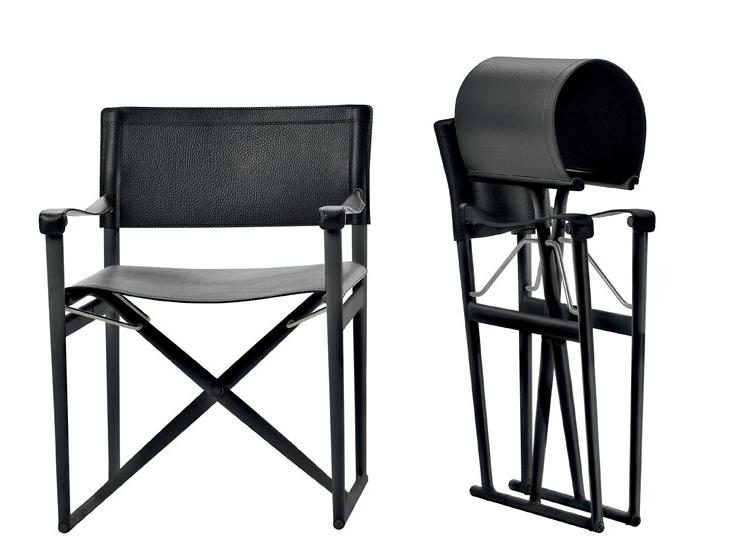 Folding tanned leather chair with armrests | Mirto Indoor by B&B Italia