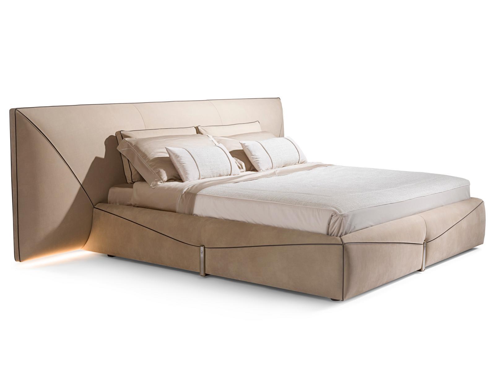 Nabuk double bed with upholstered headboard | Bastian by Visionnair