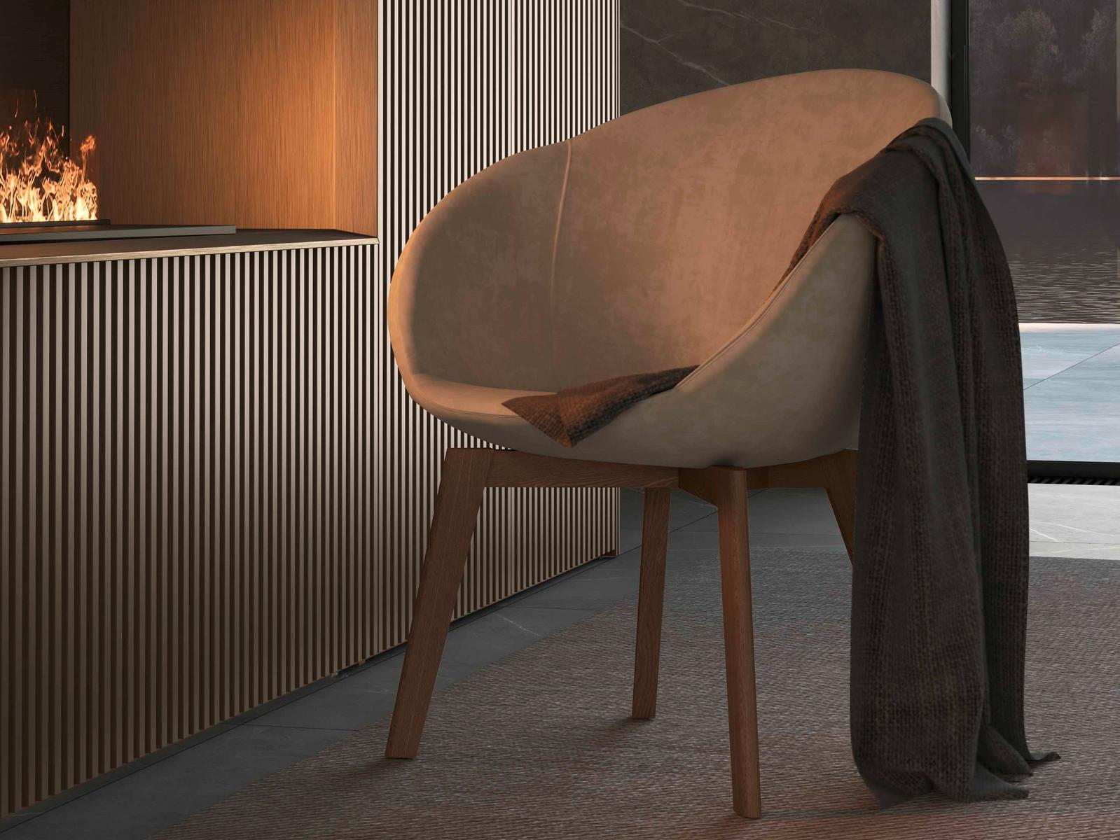 Upholstered fabric chair with armrests | Softly by Olivieri