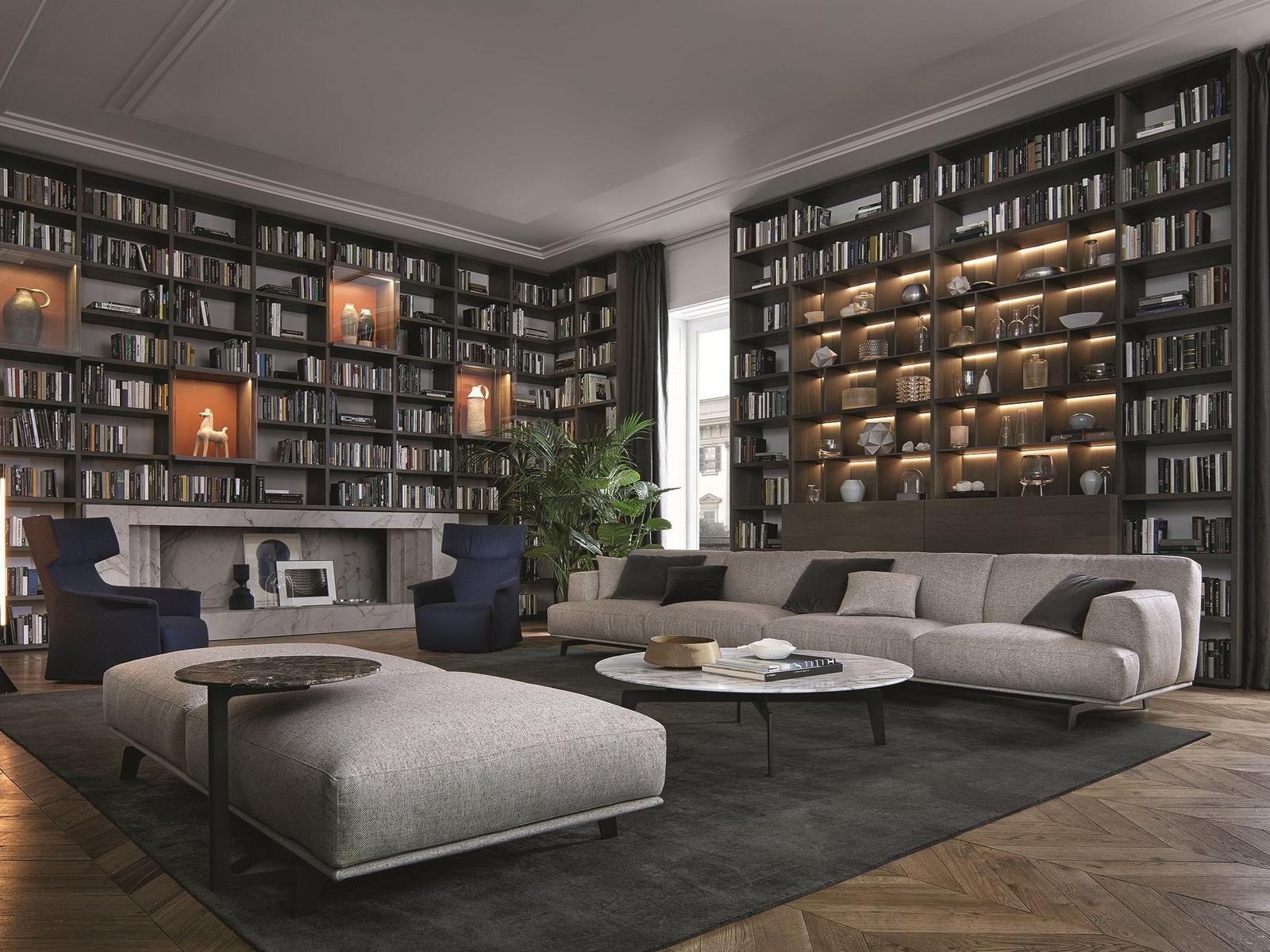 Sectional wooden bookcase | Wall System by Poliform