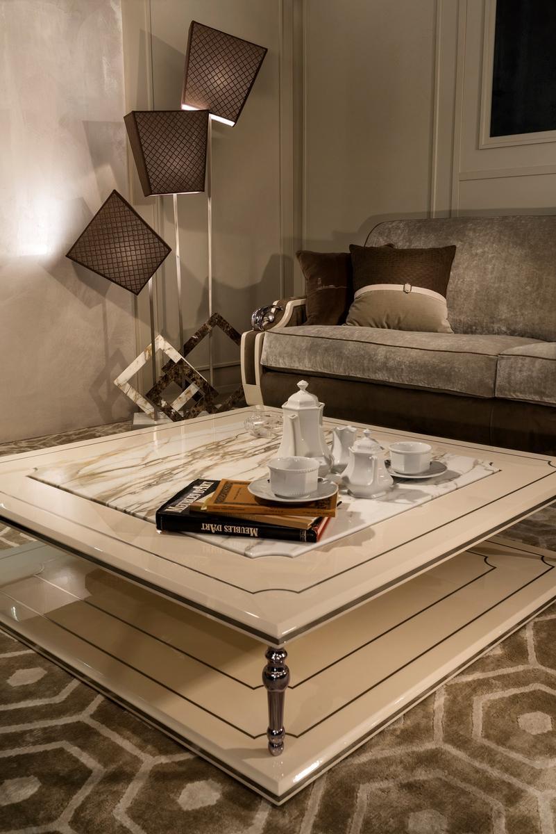 Low metal and Calacatta marble coffee table | Lalique by Mantellassi 1926