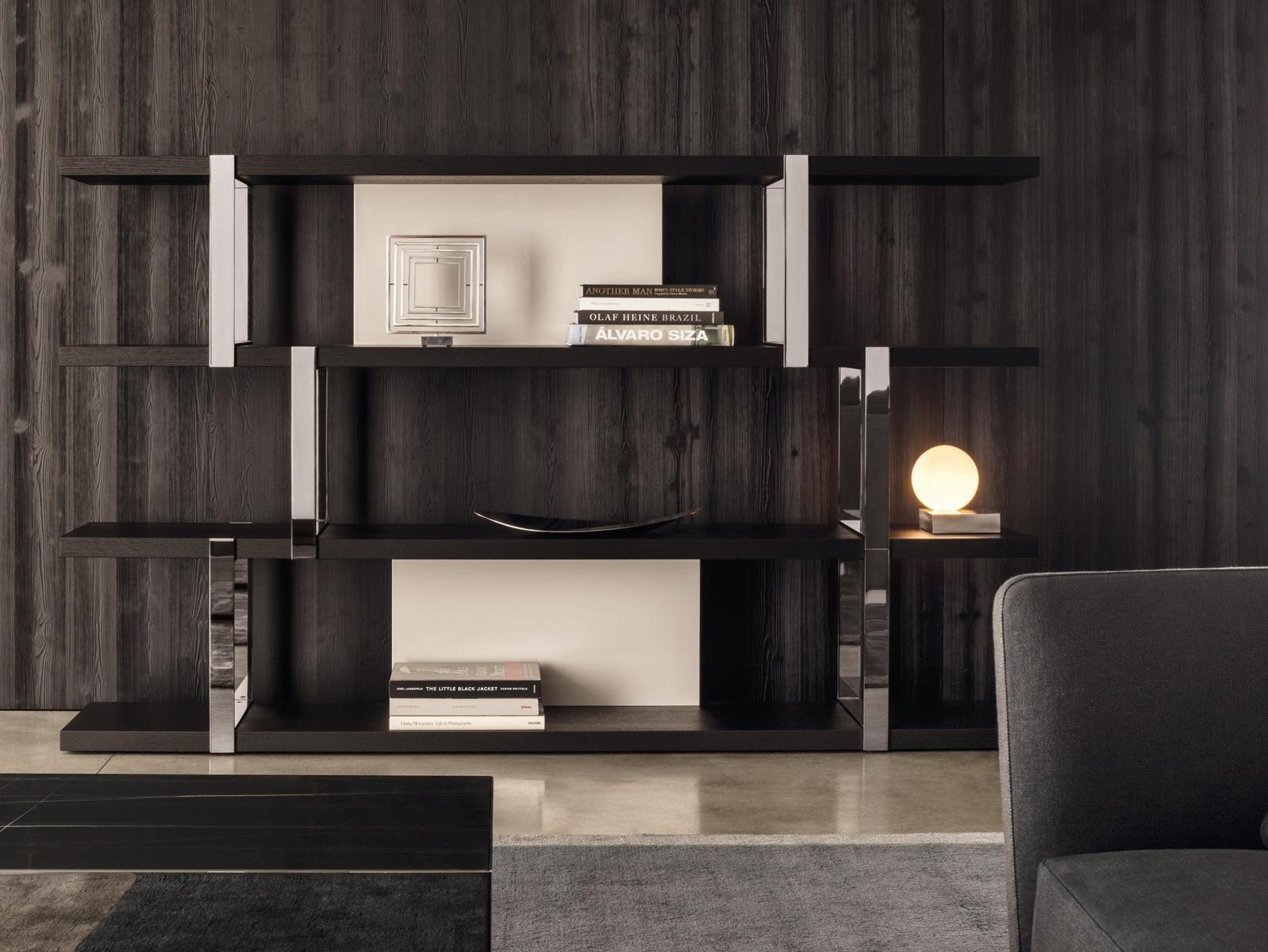 Open wooden bookcase | Dalton Chrome by Minotti