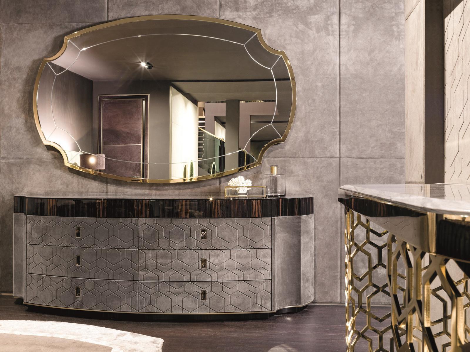 Rounded leather chest of drawers with integrated handles | Gylien by Longhi