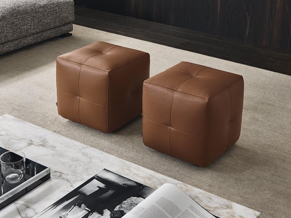 Upholstered leather pouf | Onda by Poliform