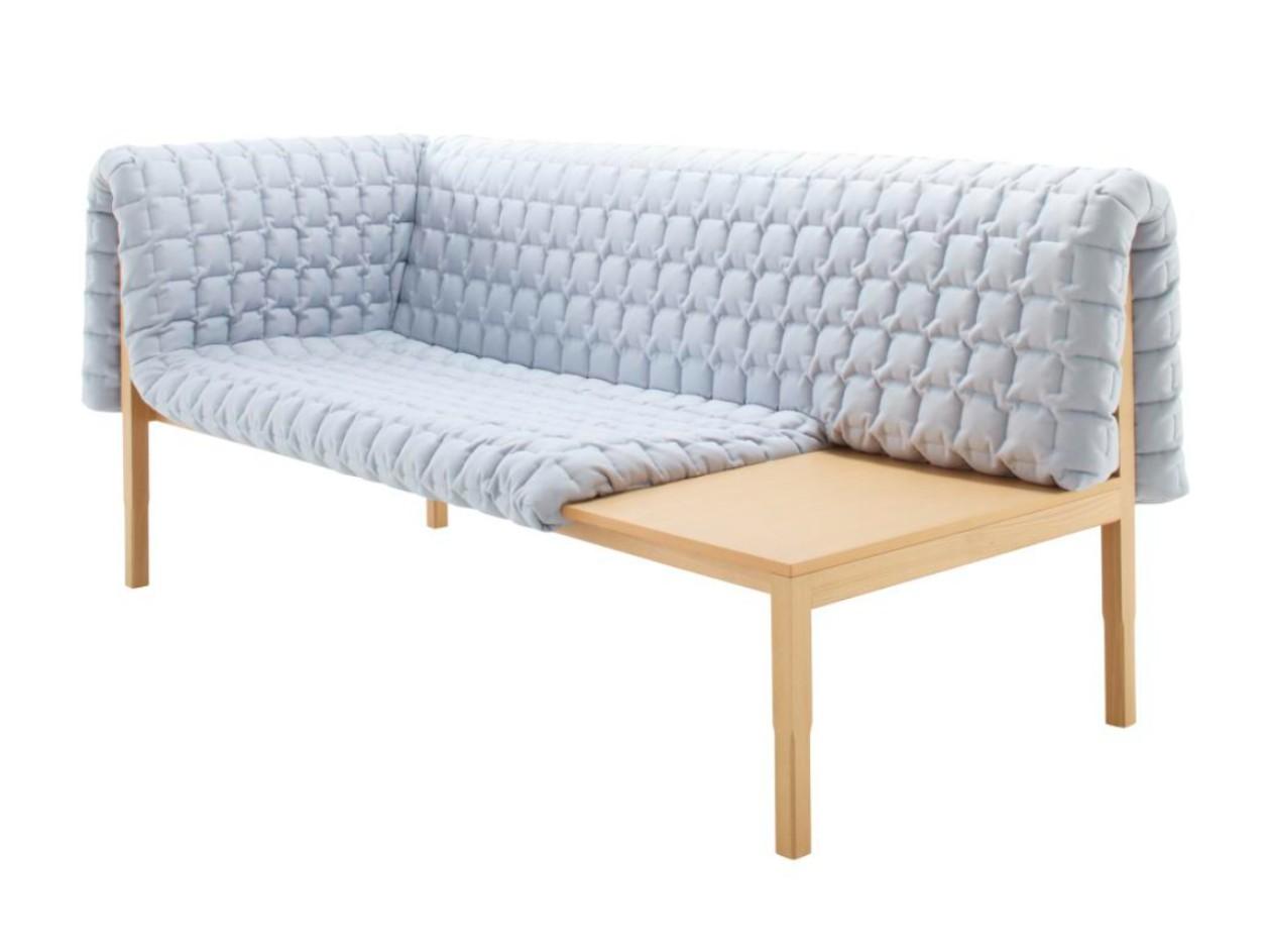 Upholstered fabric bench with back | Ruché by Ligne Roset