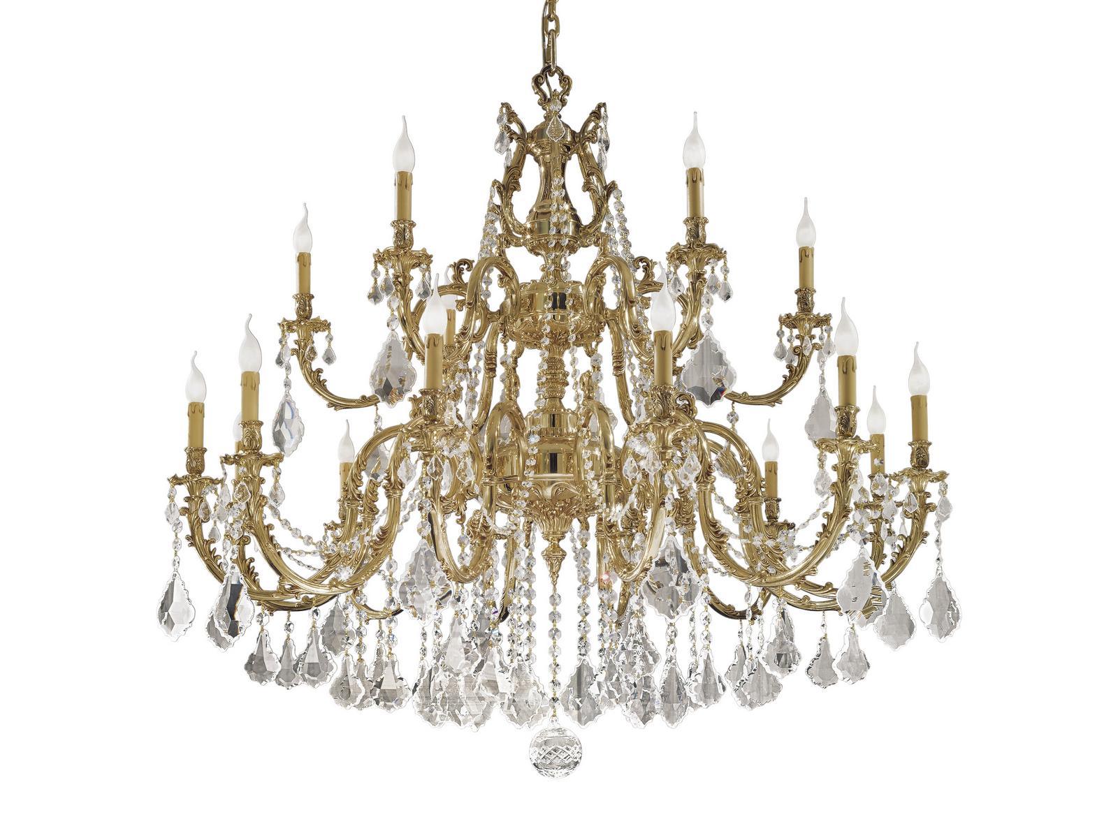 French gold chandelier with Schoeler crystals | Ashford 090/12+6-sh/p by Possoni Illuminazione