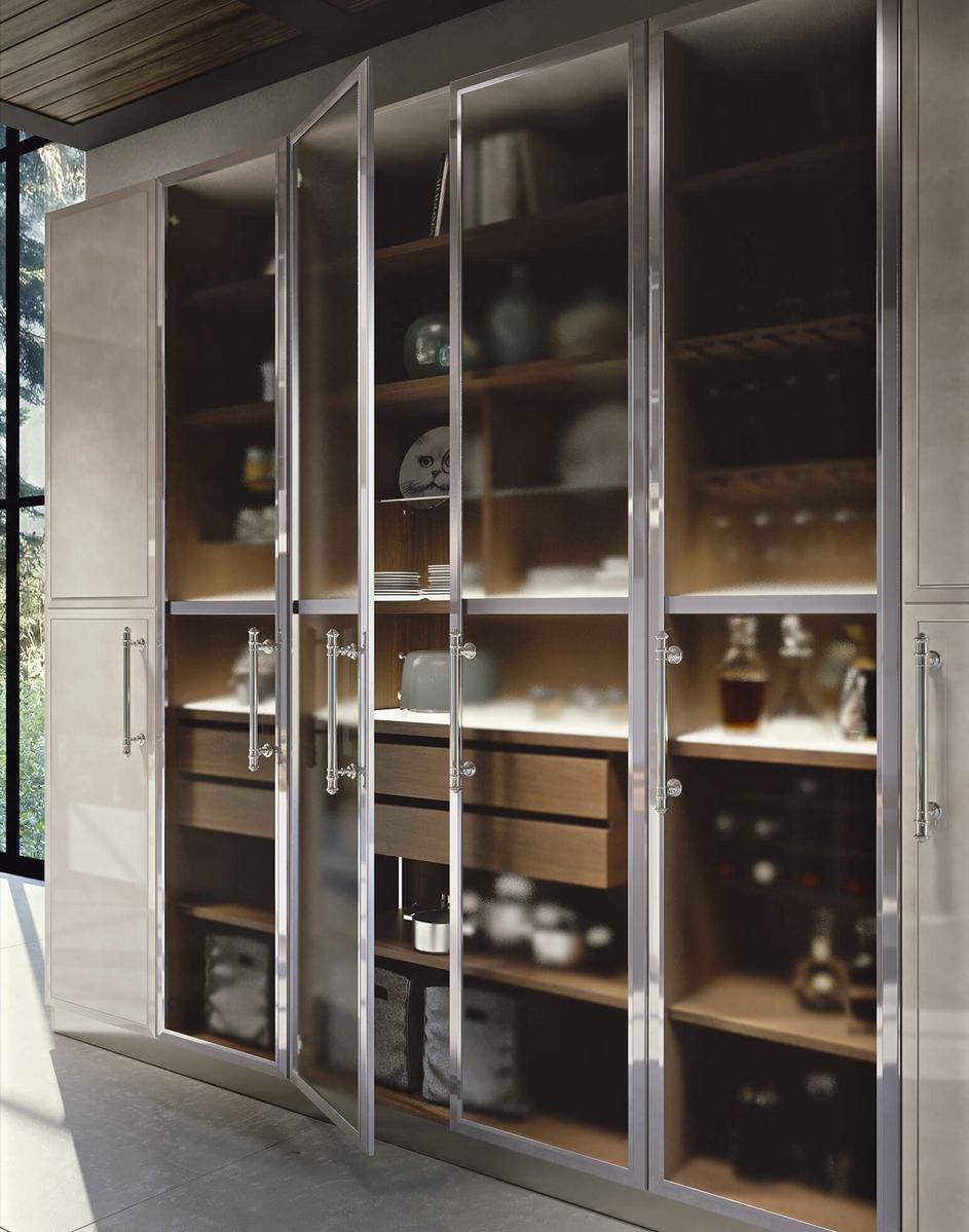 Custom kitchen with island Martini interiors Essenza Supernatural Pearl And Walnut