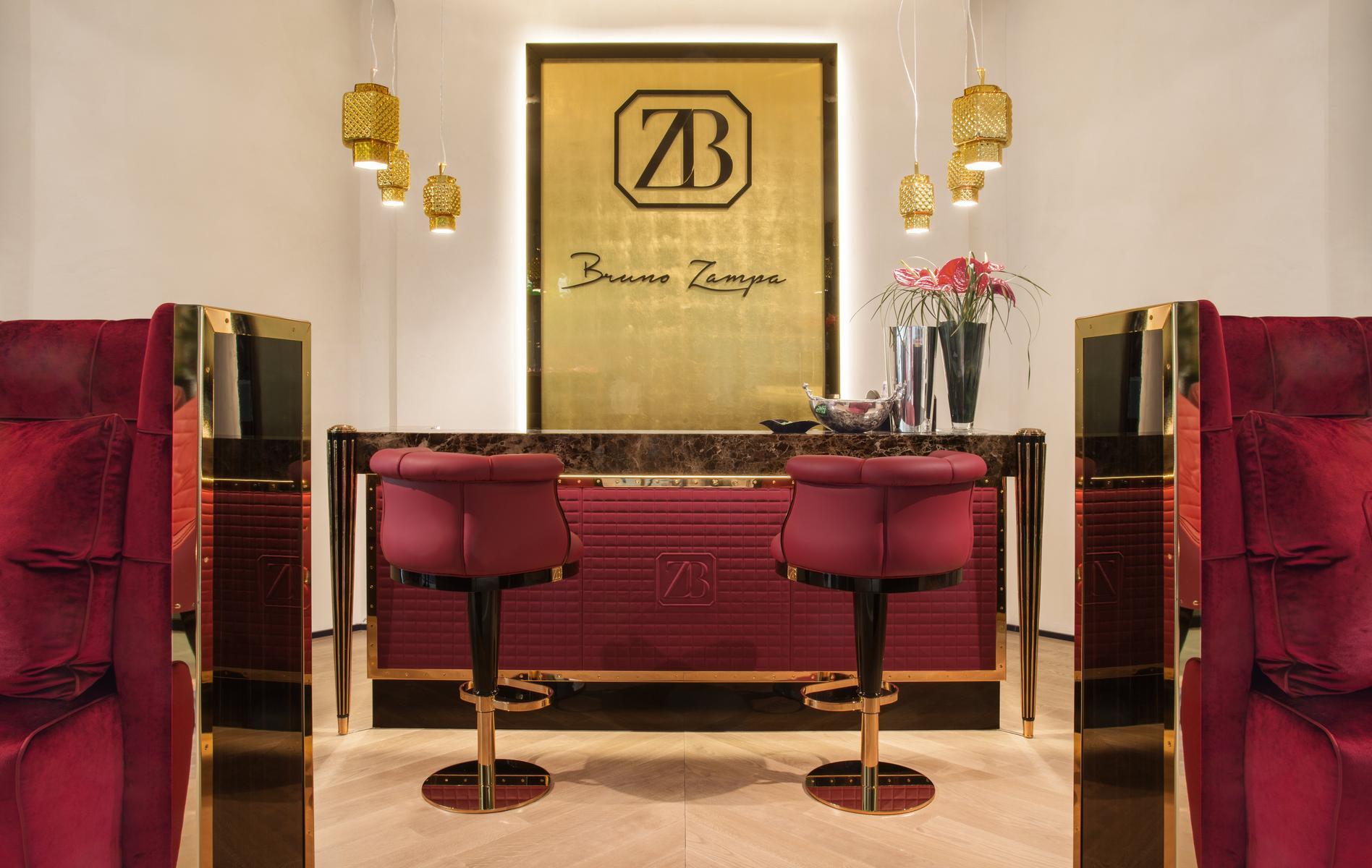 High leather barstool with footrest | Flower by Bruno Zampa