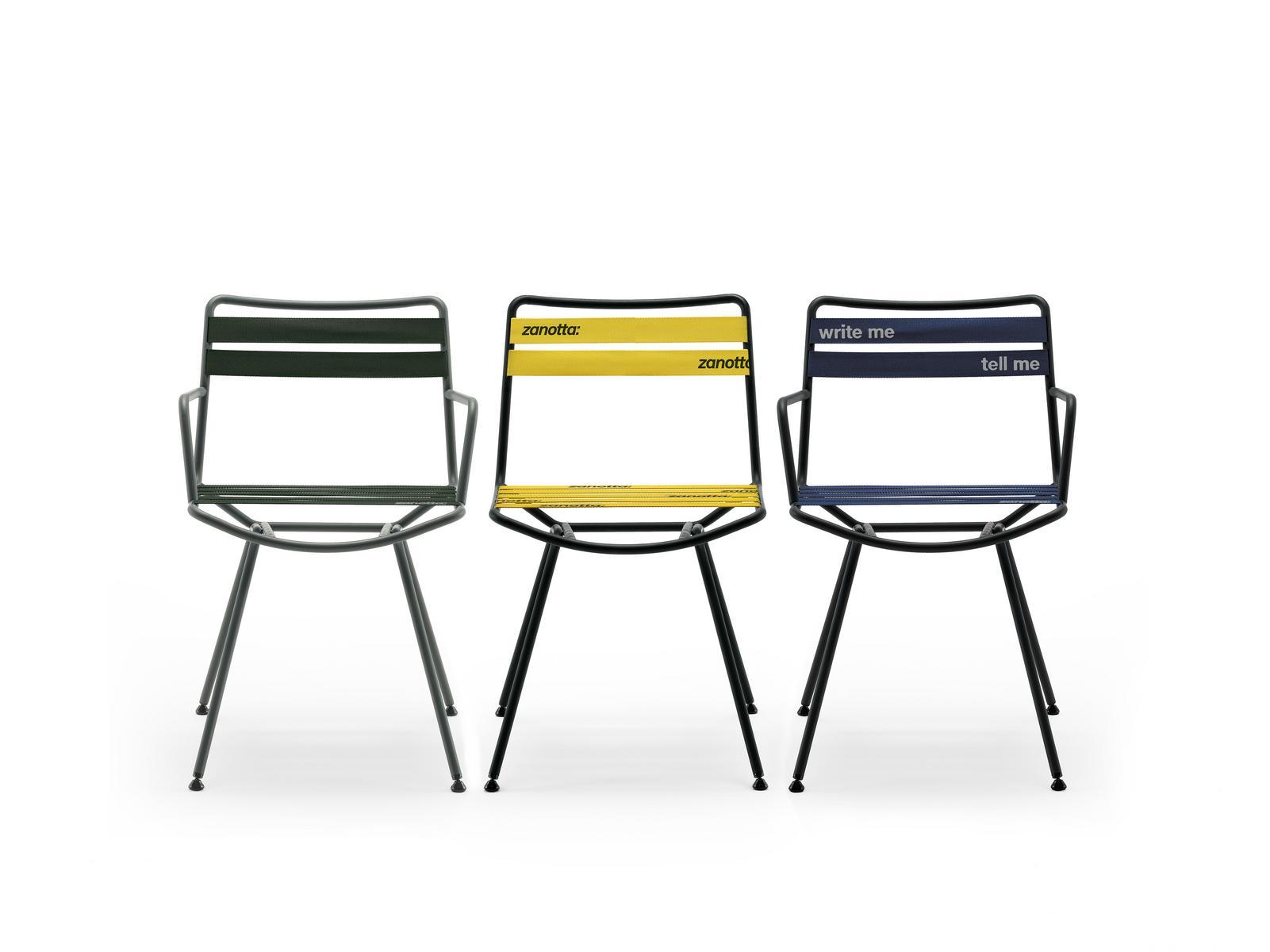 Steel chair with elastic straps in polyester thread | Dan 2057 by Zanotta