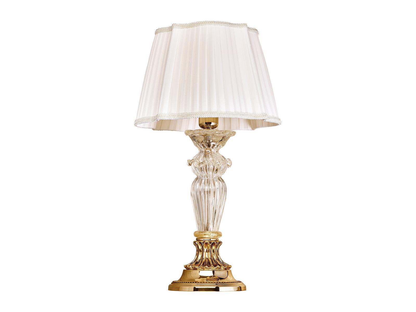 Shaded gold plated table lamp with glass and silk shade | Charlotte 4795/lp by Possoni Illuminazione
