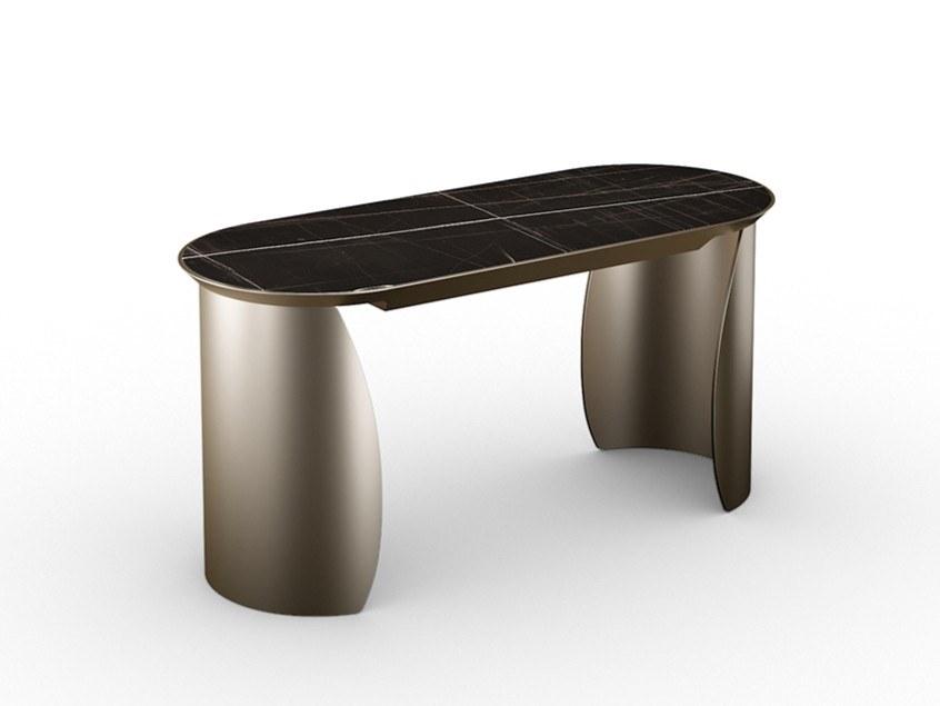 Glass writing desk with cover in Marmoreflex | Petalo by Reflex