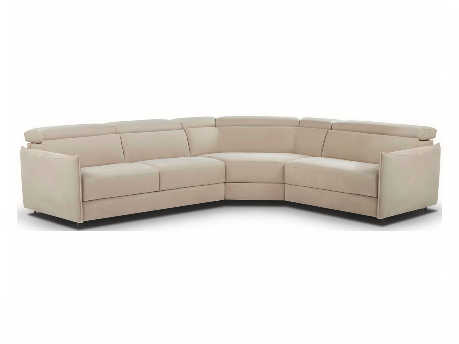 Modular sofa with customizable armrests, combines a bed, recliner, and chaise-longue for versatile living and relaxation, in a minimalist design that suits any decor. | Eclettico by Calia Italia