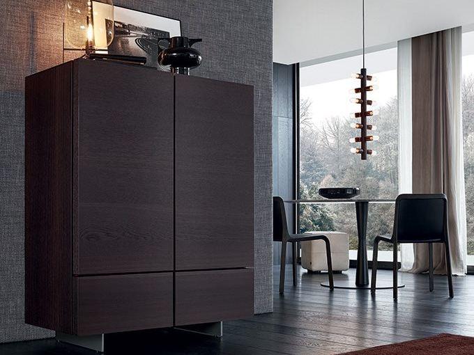 Wood veneer highboard with doors | Pandora by Poliform