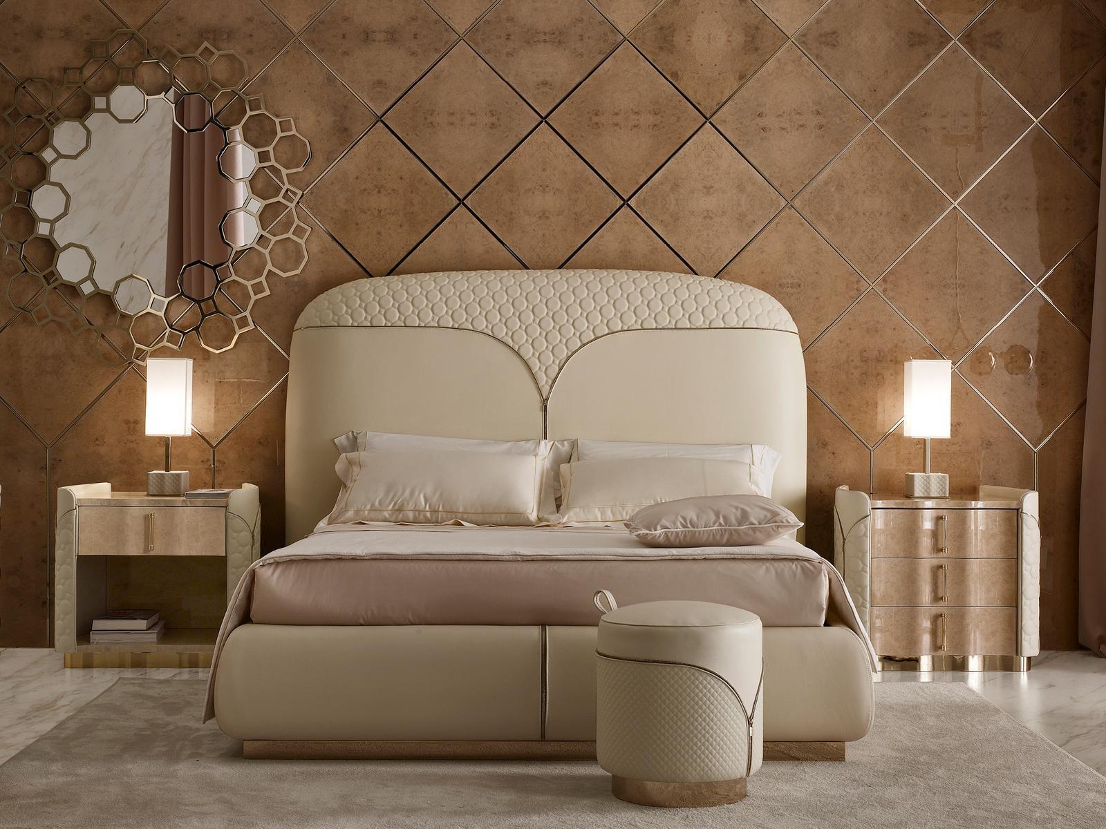 Upholstered double bed with high headboard | Ester by Volpi