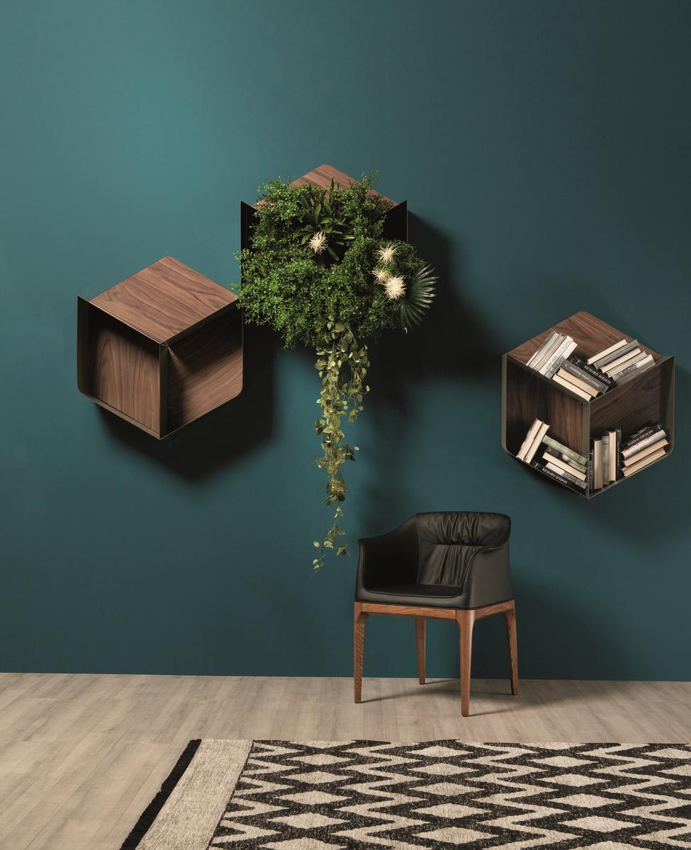 Modular floating walnut bookcase | Pangea by Tonin Casa