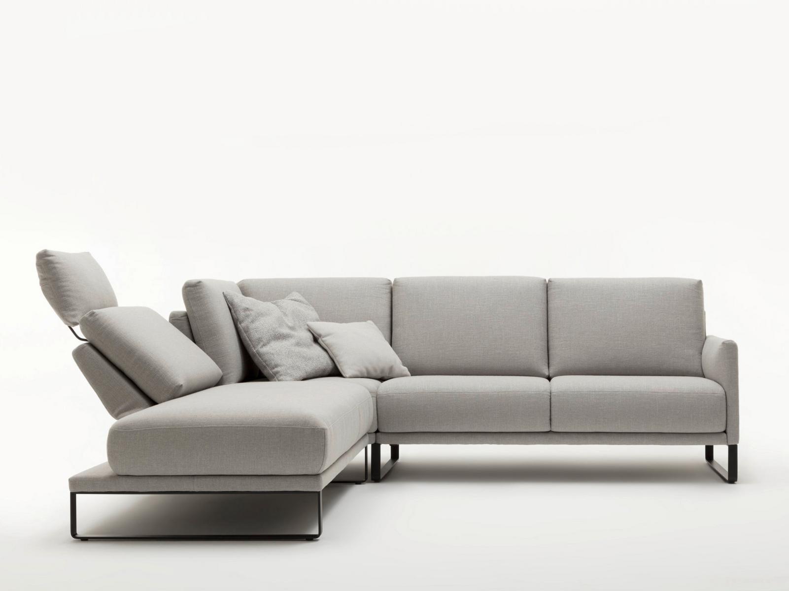 Sled base sectional fabric sofa with chaise longue | 009 Cara by Rolf Benz
