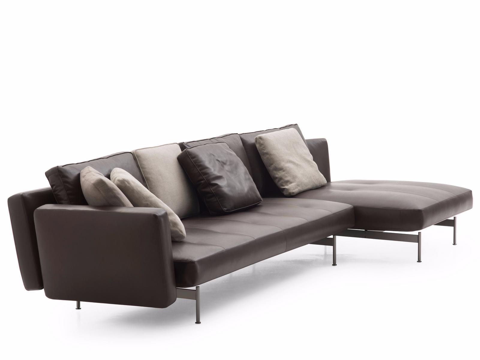 Leather sofa with chaise longue | Saké by B&B Italia