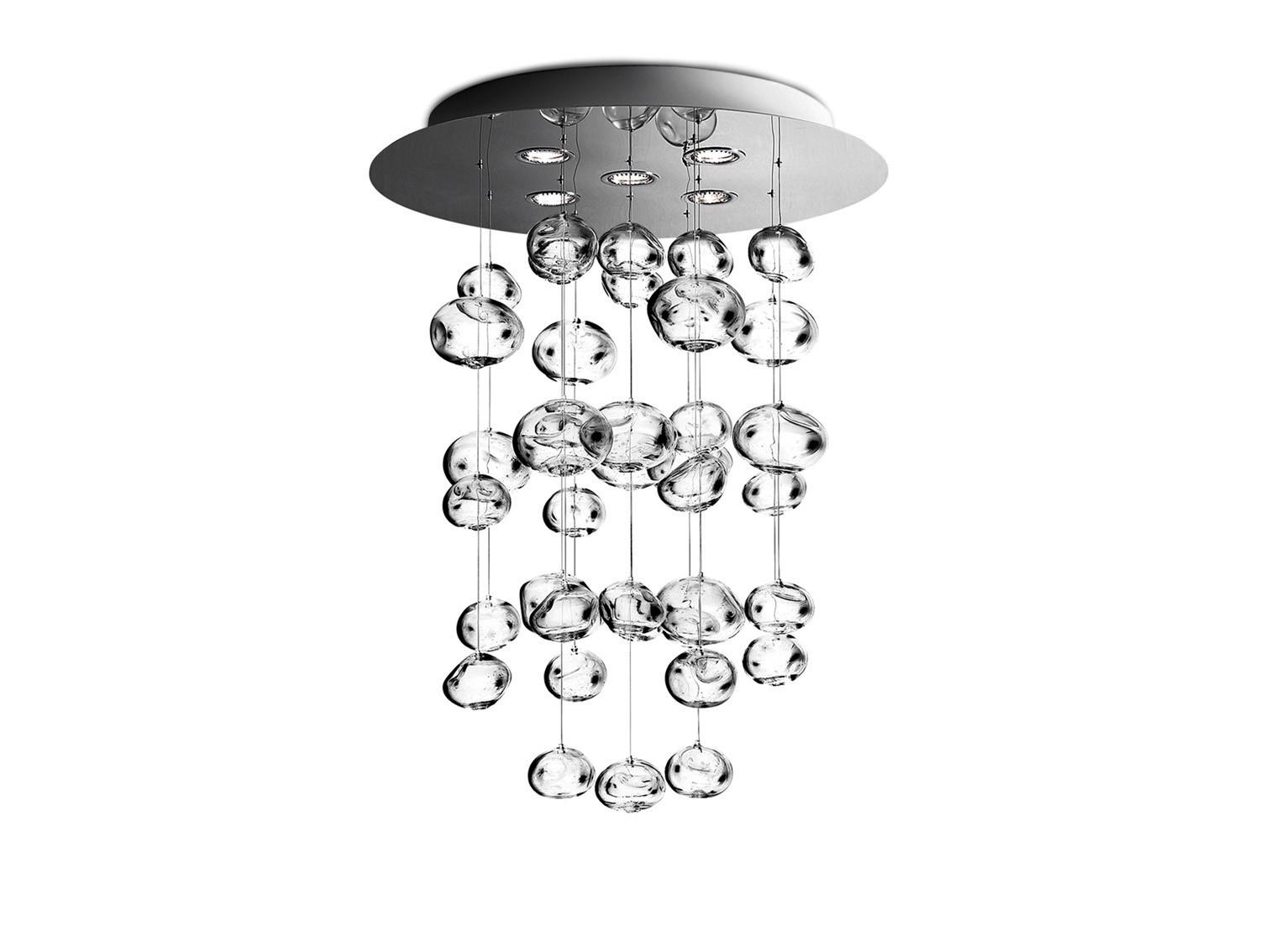 LED glass and steel ceiling lamp | Ether S by Leucos