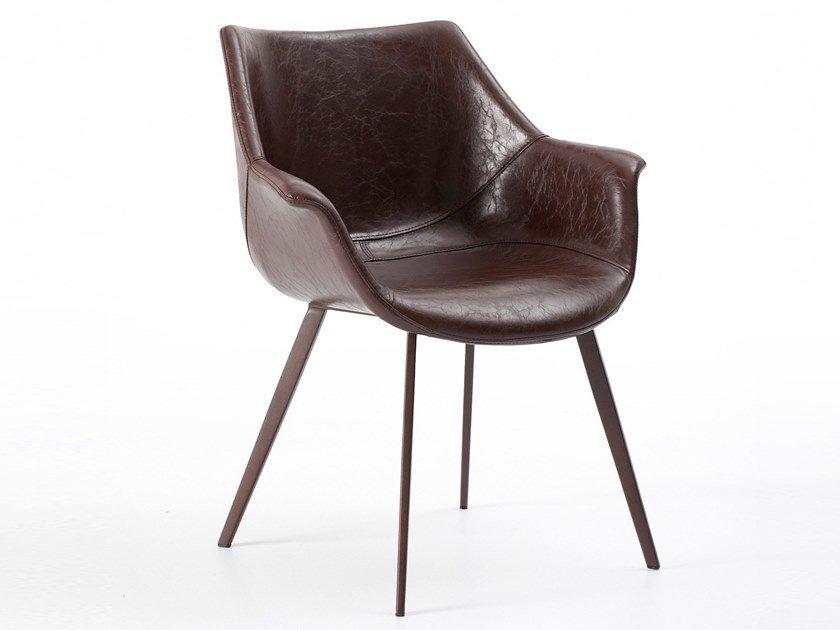 Upholstered tanned leather chair with armrests | Donny by Altacorte