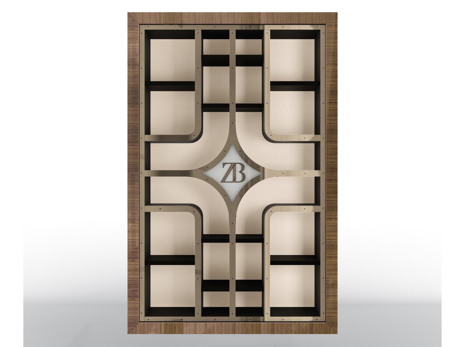 Open floating metal bookcase and eucalyptus frame | Sirio by Bruno Zampa