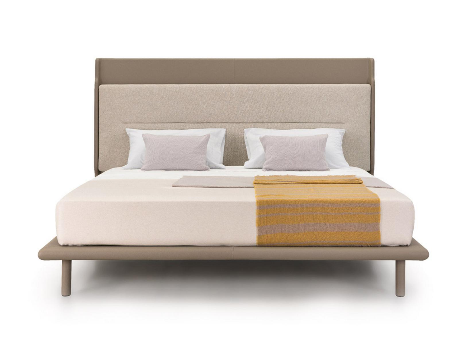 Leather double bed with upholstered headboard | Zero by Turri