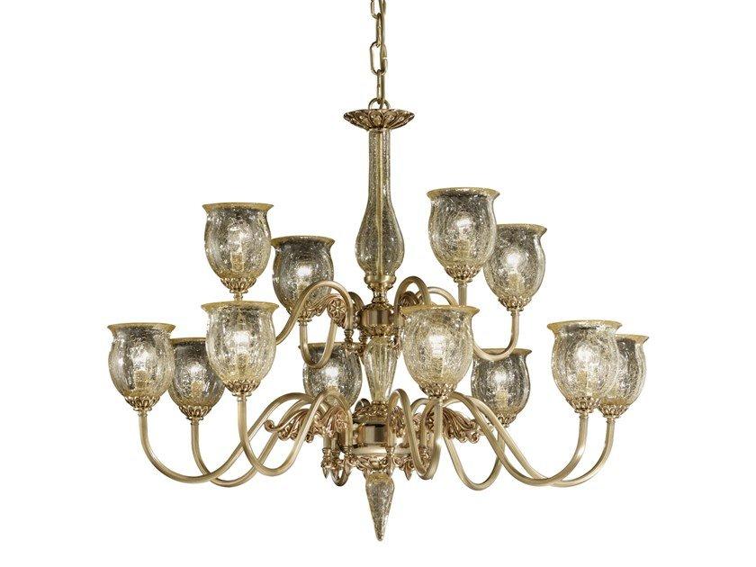 French gold finish chandelier with amber crackle glass | Amanda 227/8+4 by Possoni Illuminazione
