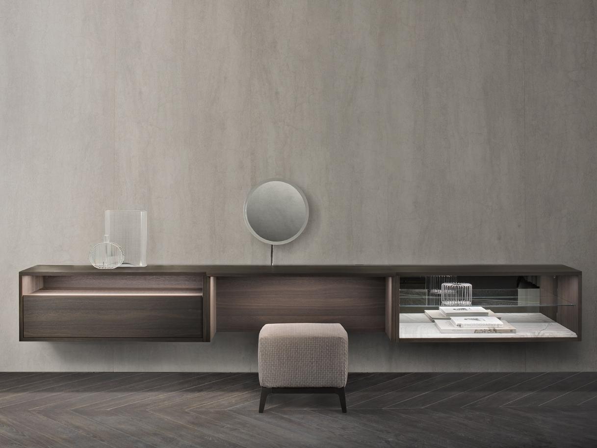 Sectional wall-mounted wooden storage wall | C-system by Flou