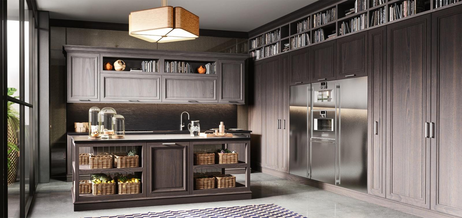 Wood kitchen with handles FM bottega d'Arte London