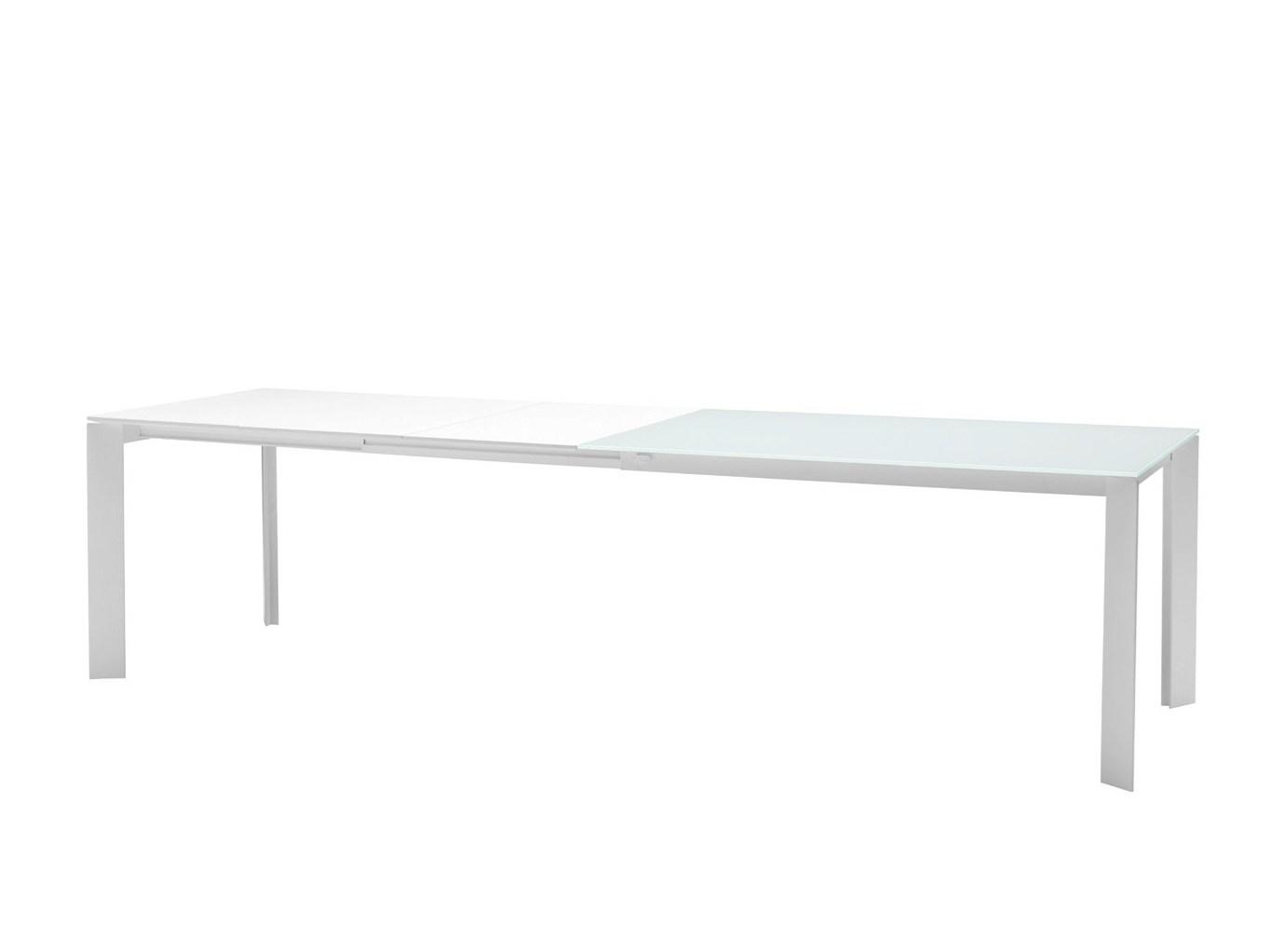Extending rectangular glass and steel table | Ghedi by Midj