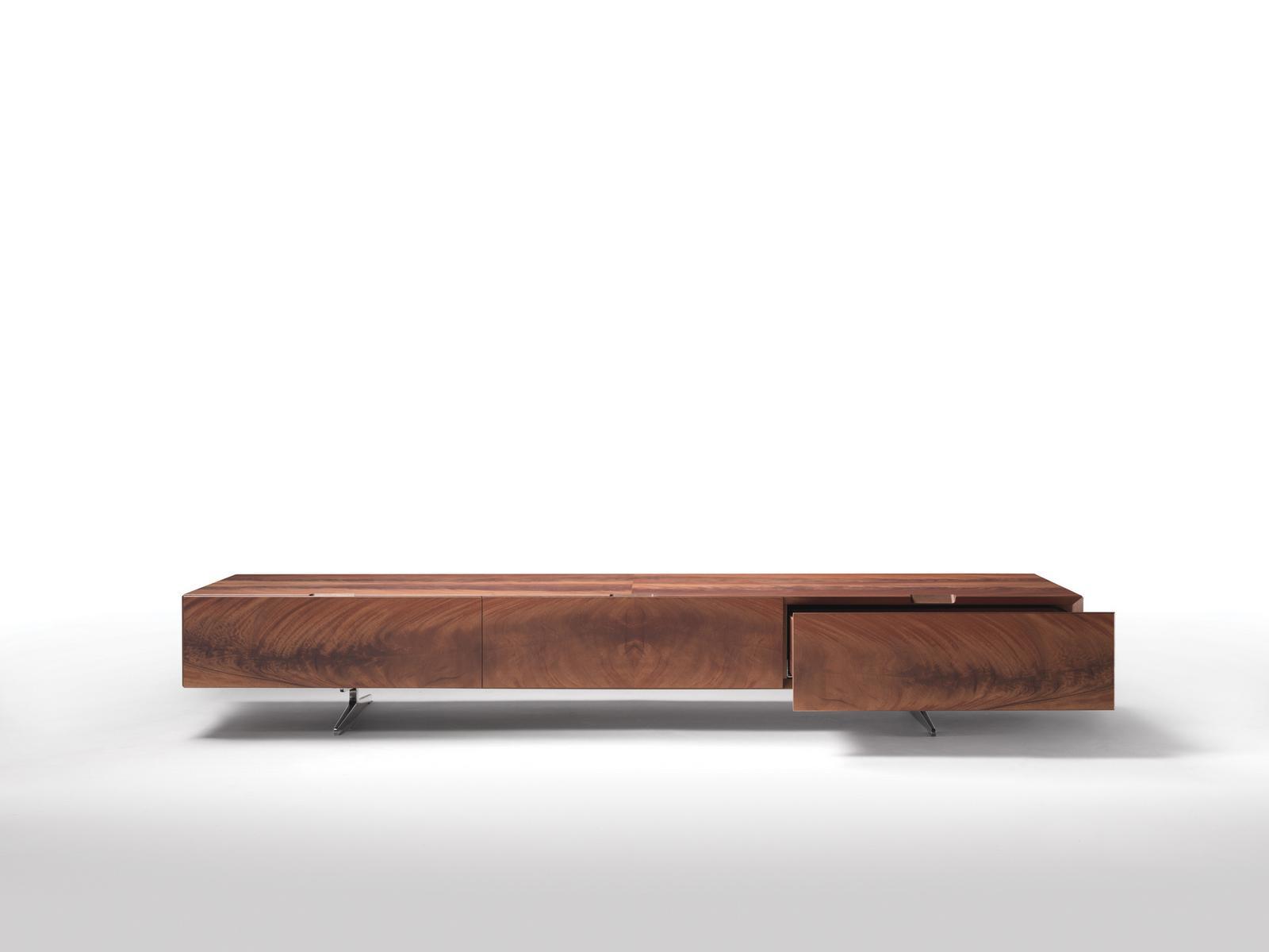 Low mahogany TV cabinet with drawers | Piuma by Flexform