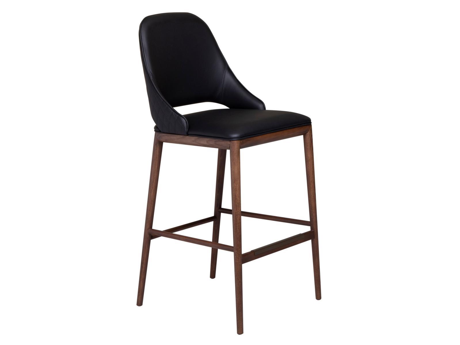 High stool in leather and walnut base | Malva Élite by Tonin Casa