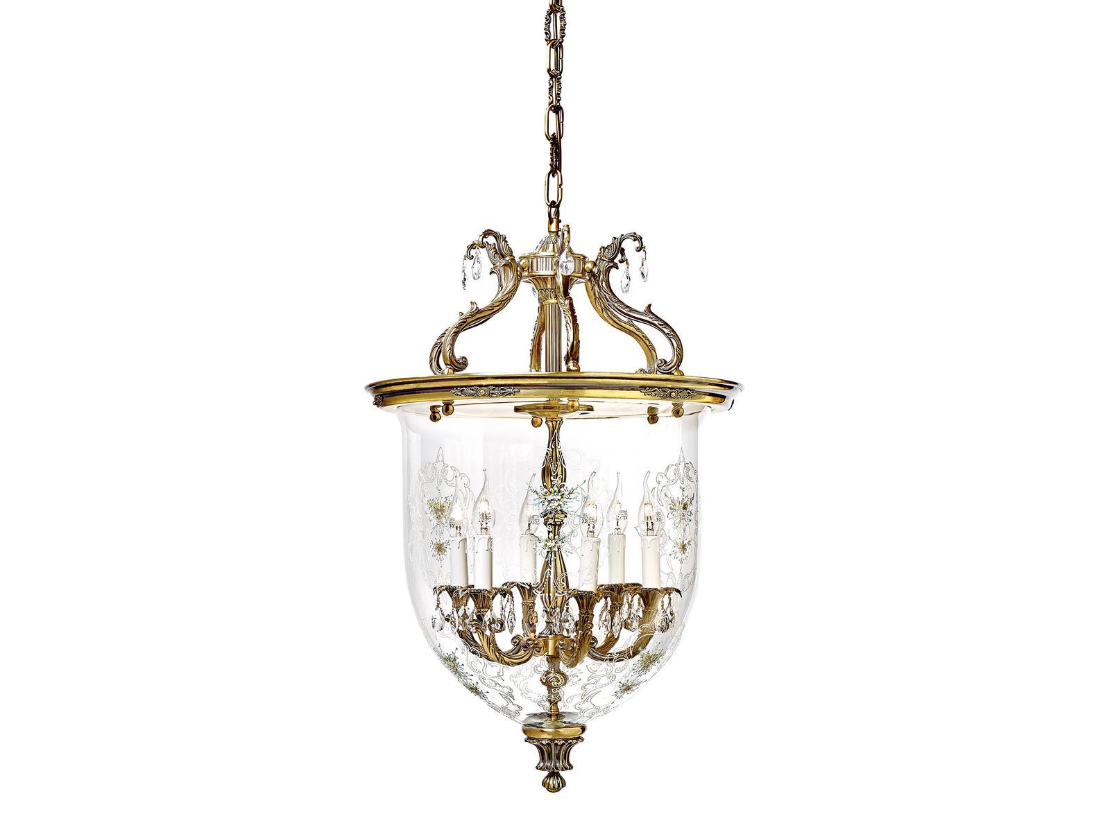 Antique Brass pendant lamp with Schoeler® crystals | Victoria 1975/6-sh by Possoni Illuminazione